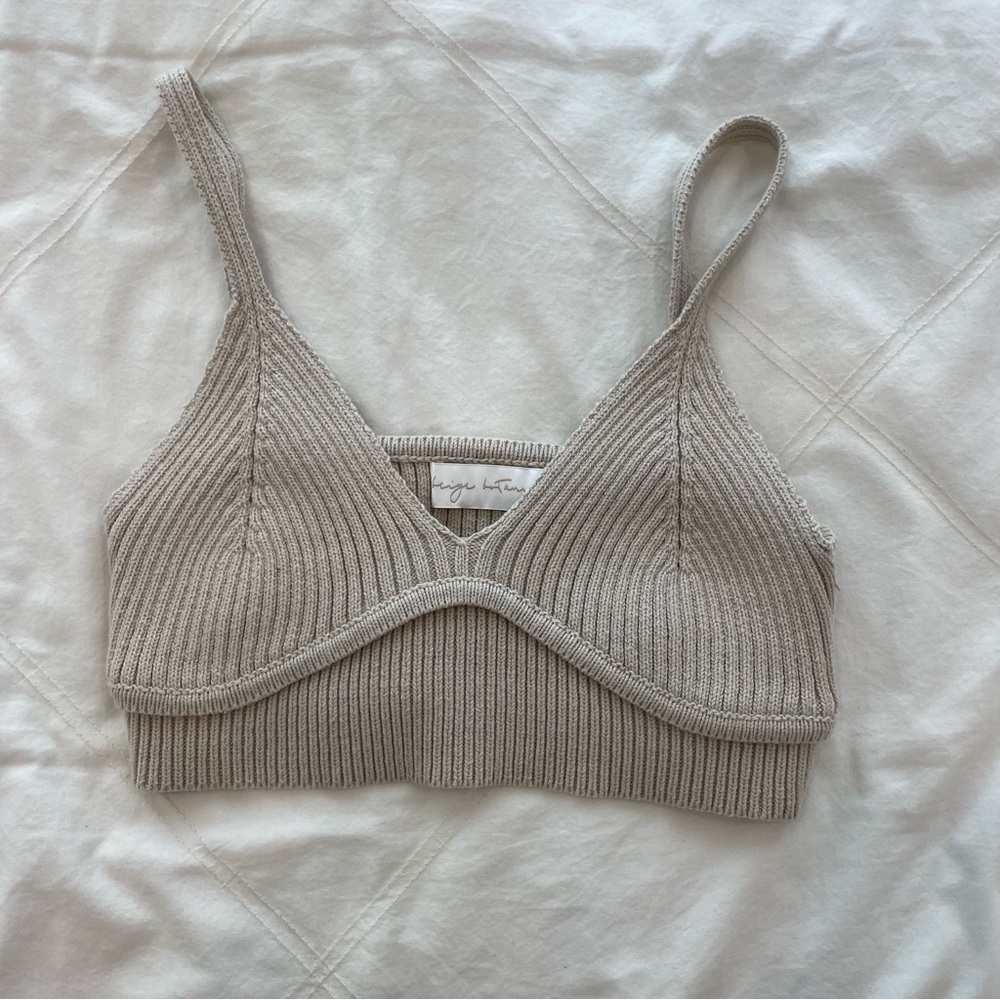 Beige Botany Crop Tank